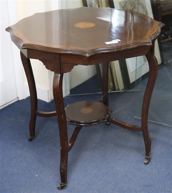 An Edwardian inlaid two tier occasional table, W.72cm